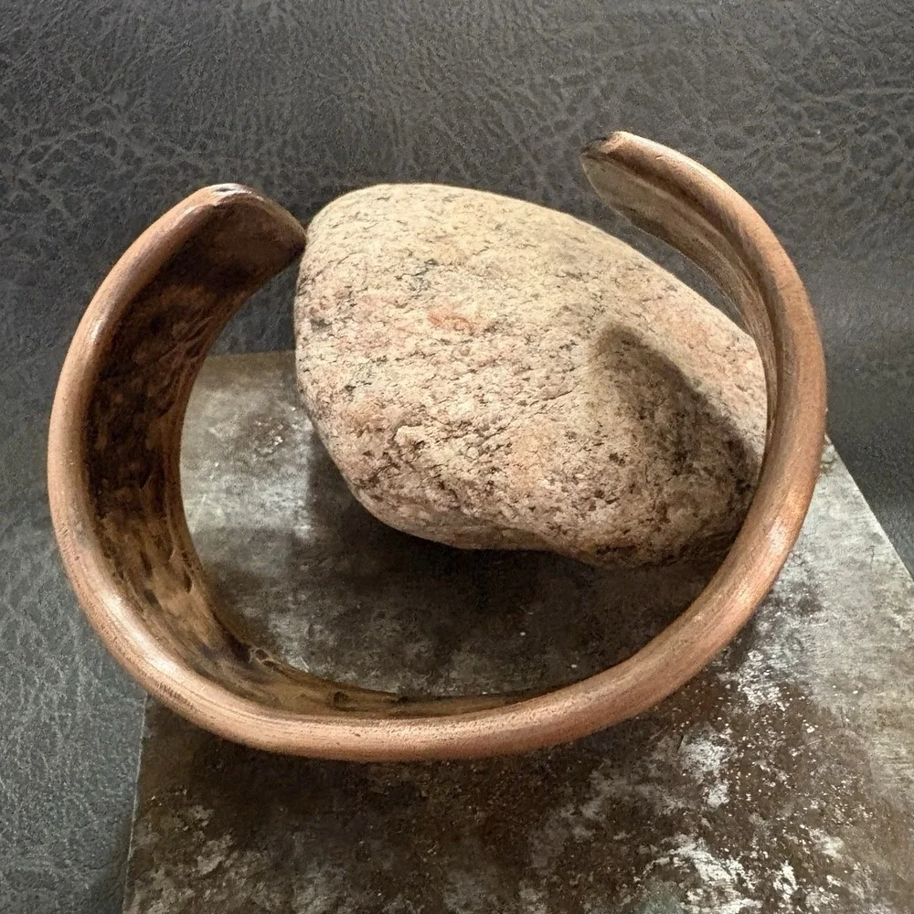 Brutalist Modernist Men's Dimple Hammered Thick Pure Copper Cuff Bracelet Viking - Picture 7 of 9